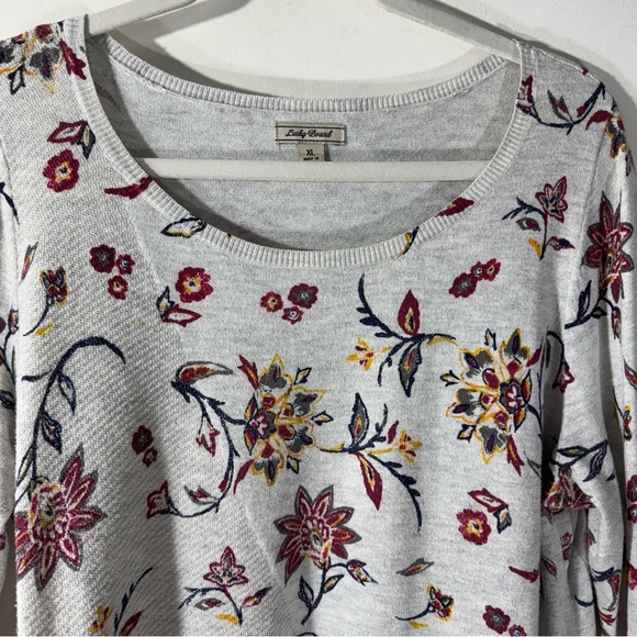 Lucky Brand Chiffon Trim Waffle Knit Floral Top - Picture 2 of 10